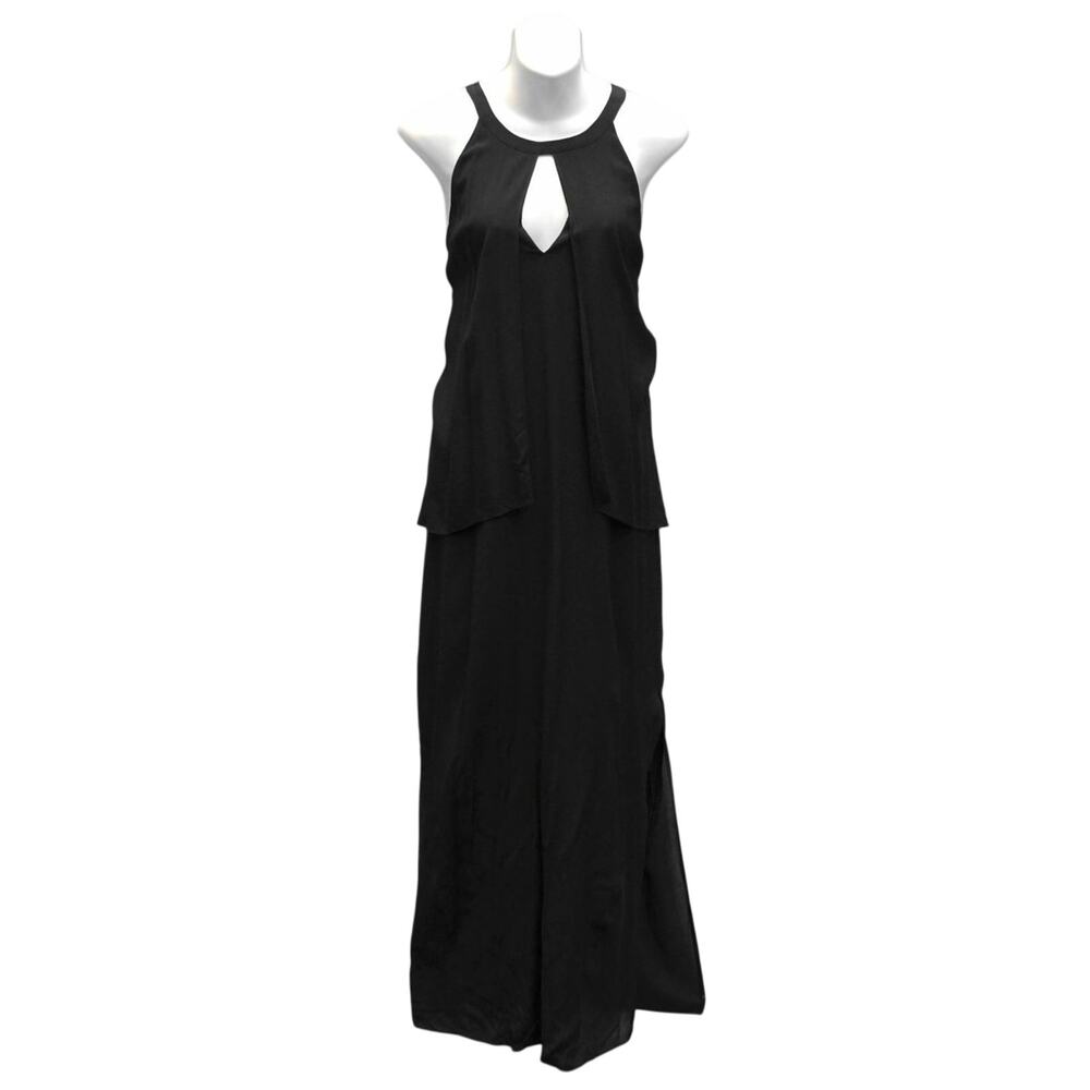 B0 NWT LUXE DELUXE Black Chiffon Layered Top Slit Side Bottom Dress Size 8 $878